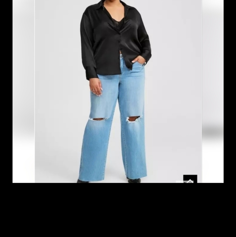 NWOT TORRID 1X Satin Button Up Long Sleeve Shirt